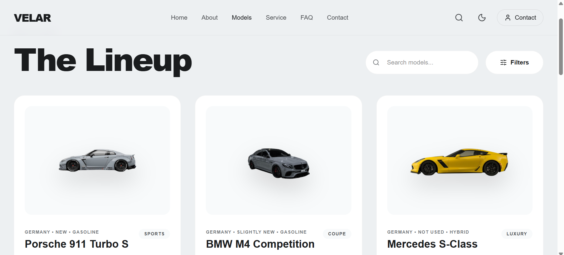 Velar luxury motors premium car dealership website