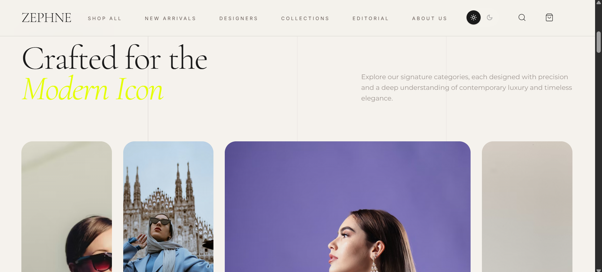 Zephne avant-garde luxury fashion website